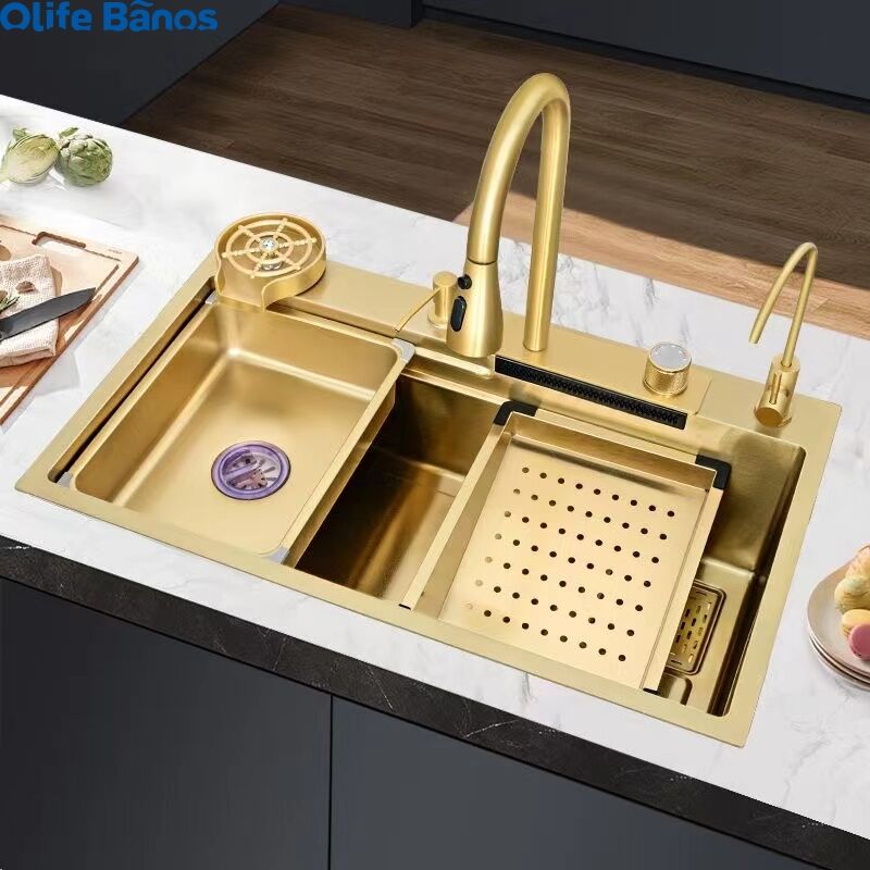 2023 Olife Banos  Gold  Stainless Steel 304 Rainfall Faucet Above Counter Sink Lavabo De Cuisine Multifunctional Kitchen  Sinks factory