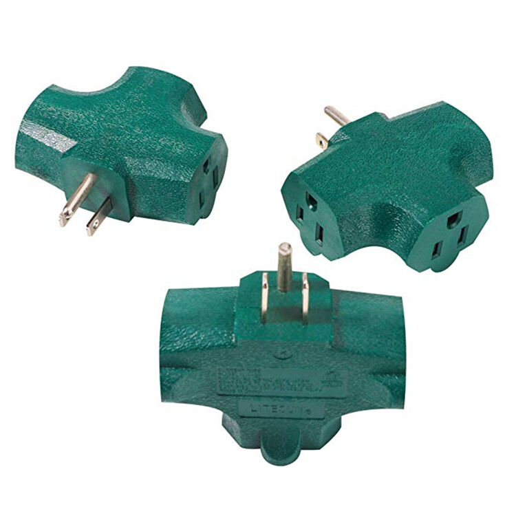 3 Way Green T Shaped Wall Heavy Duty Outlet Adapter Power Plug manufacture