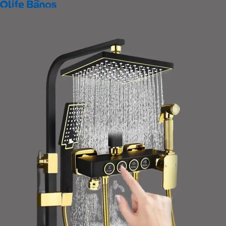 Olife Banos Bathroom Shower System Senducs Black Gold Bathtub Mixer Faucet Hot Cold Bathroom Tap Thermostatic Shower Set details