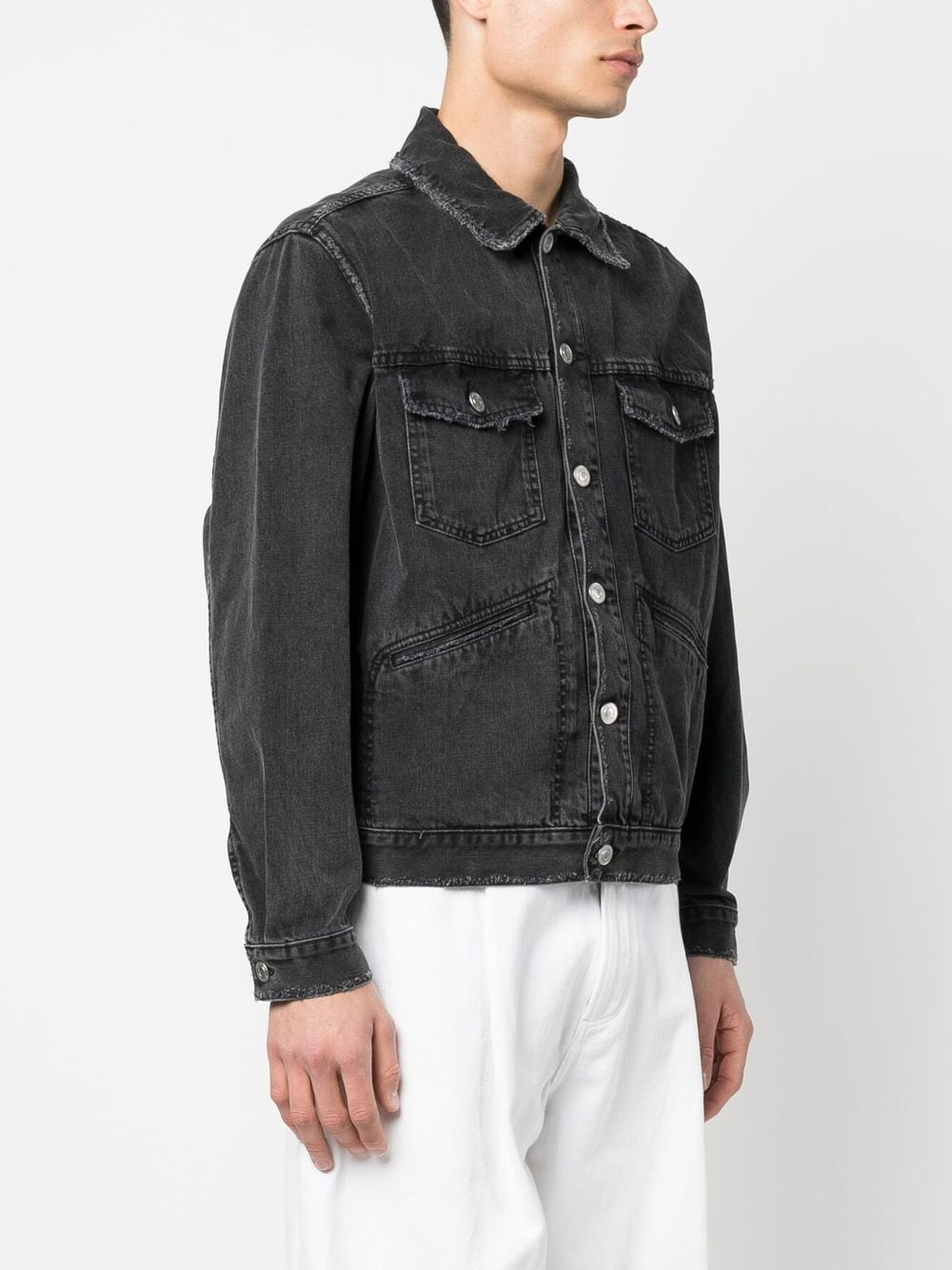 Custom Casual Men's Jean Jacket Streetwear Stylish Cropped Ripped Long Sleeve Denim Jeans Jacket For Men factory