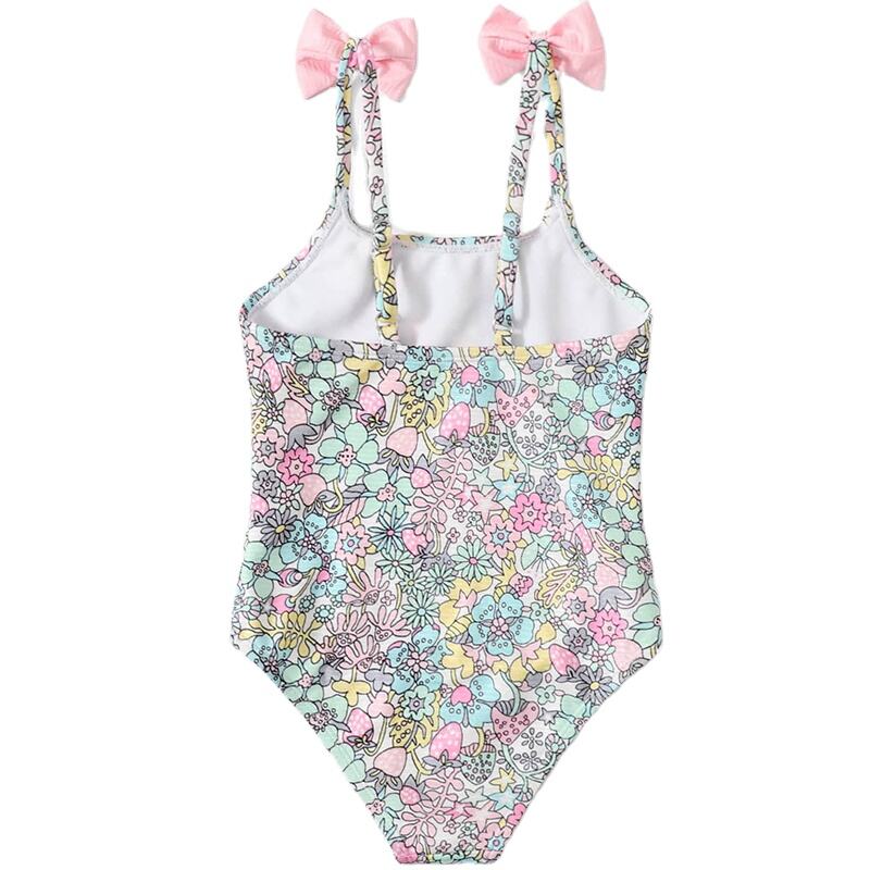 Sporty One Piece Recycled Bathing Suit Toddler Floral Geometric Print 50+ UV Solid Kids Girl Swimsuit Swimwear Kids details