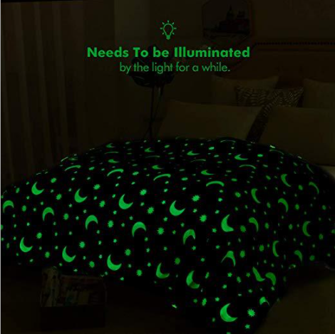 Popular Star luminous kids bedding magic blanket polyester sofa downy furry glow in the dark blanket factory