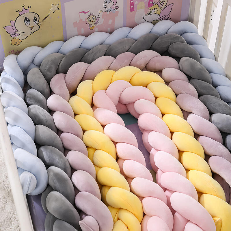 Cushion Soft Knot Pillow Baby Bed Set All Round Braided 3M Pink, Baby Braided Crib Knotted Soft Comfortable Snake Head Guard supplier