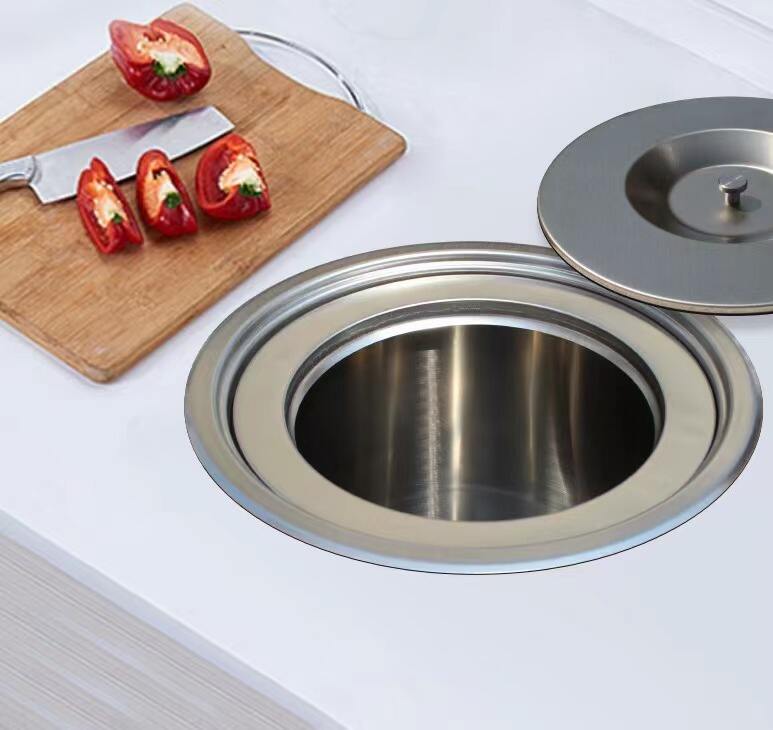 Hidden 304 Stainless Steel Kitchen Sink Trash Can Cabinet Countertop Recessed Trash Can Built In Waste Bin supplier