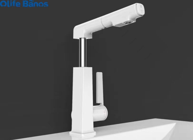 2023 High End  Pull Out White Gunmetal Chrome Color Brass  Deck Mounted  Bathroom Faucet Tap Mixer manufacture