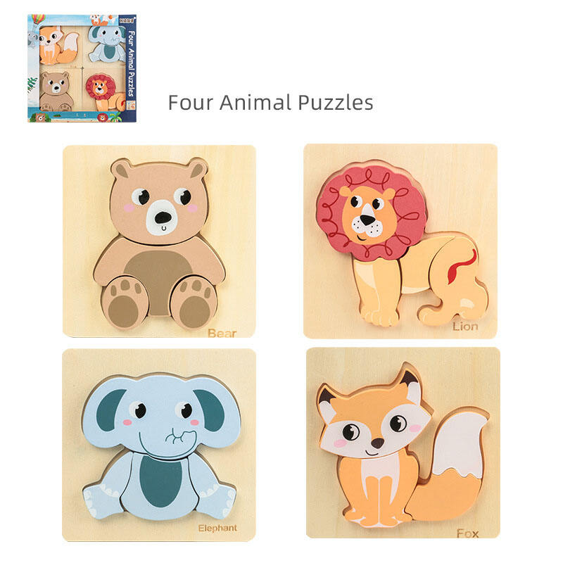custom Kids Wooden 3D Puzzle Jigsaw Toys For Children Cartoon Animal Vehicle Wood toddler Puzzles for kids toys details