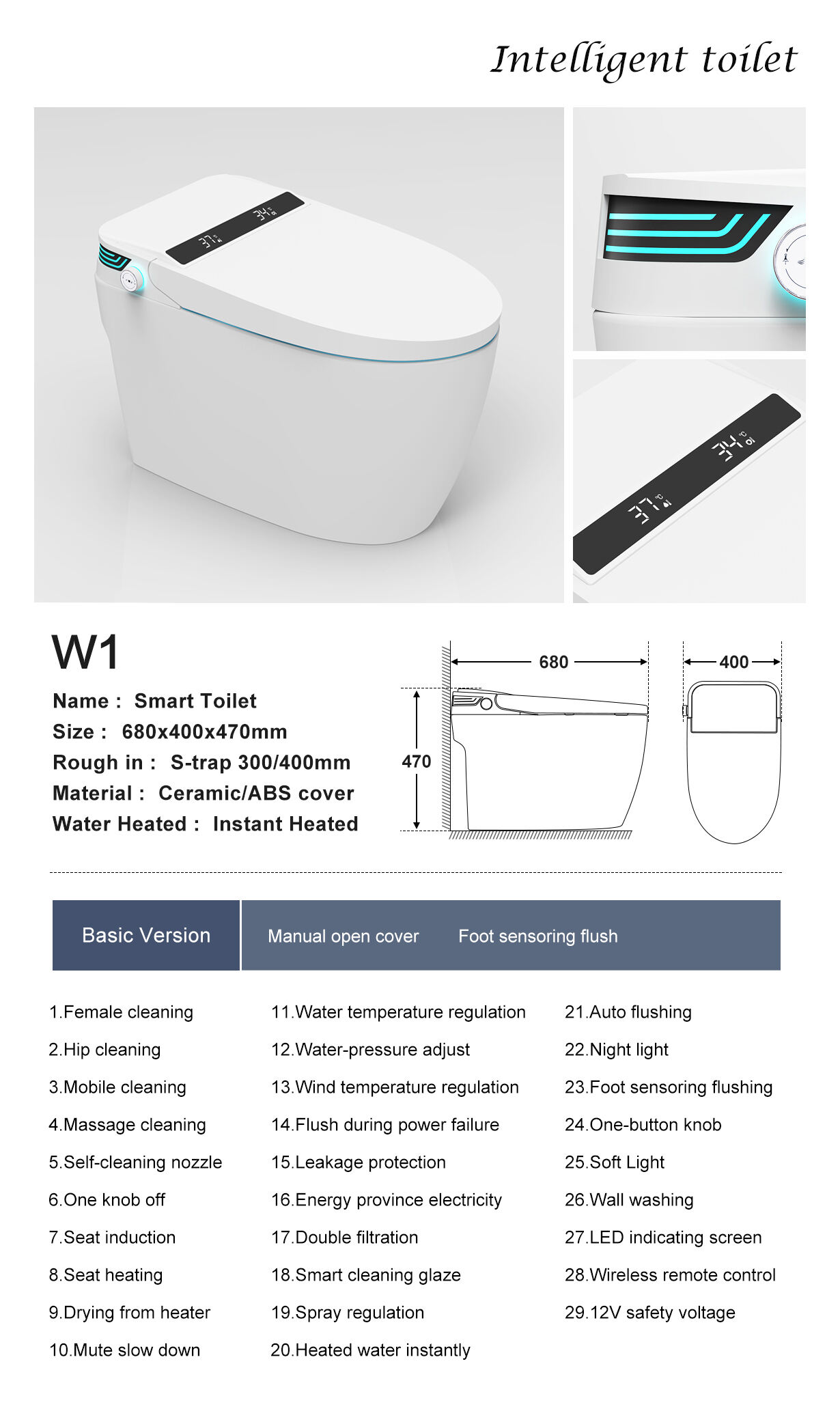 Automatically Open Instant Heat Female Washing Remote Control Smart Toilet Intelligent WC with Warm Seat factory