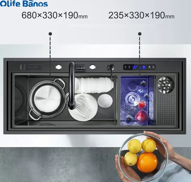 Olife Banos Black Sink Ultrasonic Sink Washing Fruit Vegetable  Seafood 3 in 1 Multifunction Stainless Steel Smart Kitchen Sink supplier