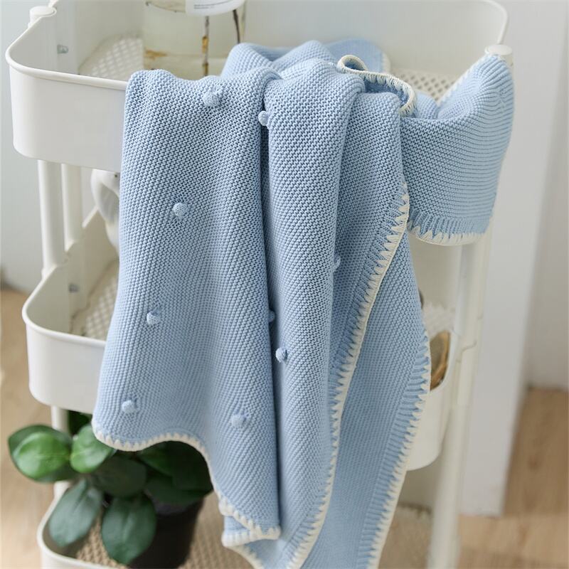 SKM OEKO-TEX Pom Pom Knitted Blanket Wholesale Super Soft 100% Cotton Custom Packing 40 JIA Baby Blanket & Swaddling YIRUIO factory