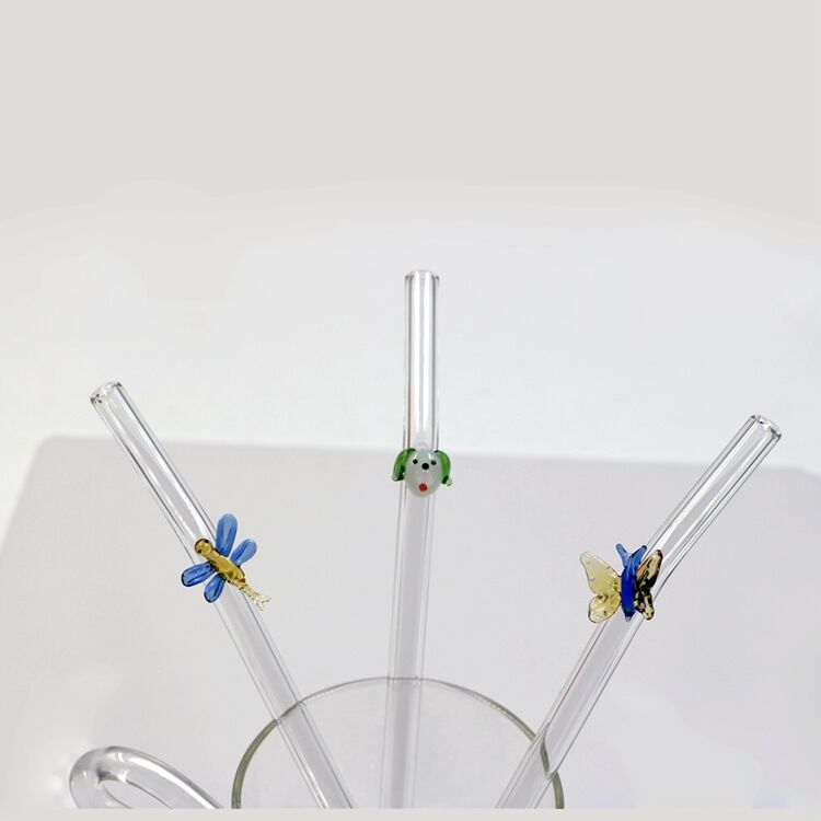 New Arrival Customize Eco Friendly Reusable Borosilicate Clear Bent Glass Drinking Straw With pendants details