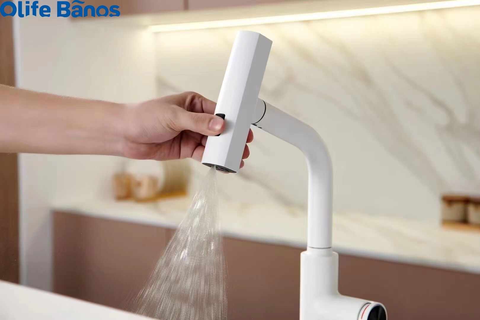 2023 Olife Banos New Pull Out Digital Temperature Display Waterfall 3 Ways Gunmetal White Kitchen Tap Mixer Faucet For Kitchen manufacture