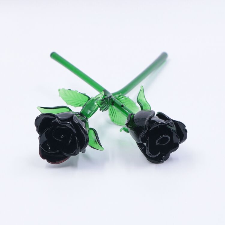 Customized Colored Murano Art Lampwork Long Stem Glass Craft Flower Rose Wholesale details