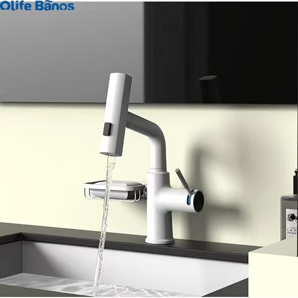 Olifebanos Tiktok Trend Waterfall Pull Out Extend High Bathroom Laundry Wash Basin Sink Tap Mixer Faucet With Soap Basket supplier