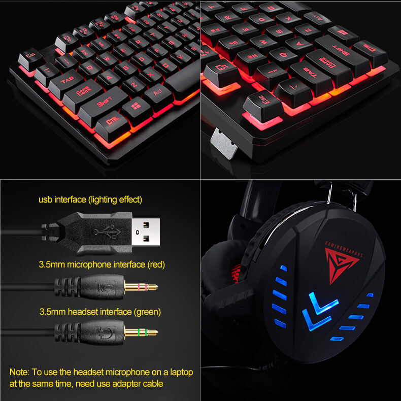 2021 Best Colorful LED lighting backlit Wired Gamer Gaming Keyboard Mouse Headphone set 3 in 1 Combo for Laptop Computer factory