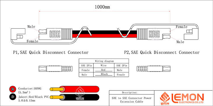 2Pin SAE to SAE 10AWG Wire Harness Bullet Quick Connector 3ft SAE Extension Cable manufacture