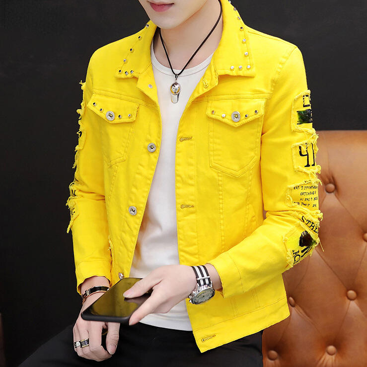 Wholesales Fashion Streetwear Jeans Blazer Jacket Men Rivet Motorcycle Coat Hip Hop Patchwork denim Jean Jackets Men 2023 supplier
