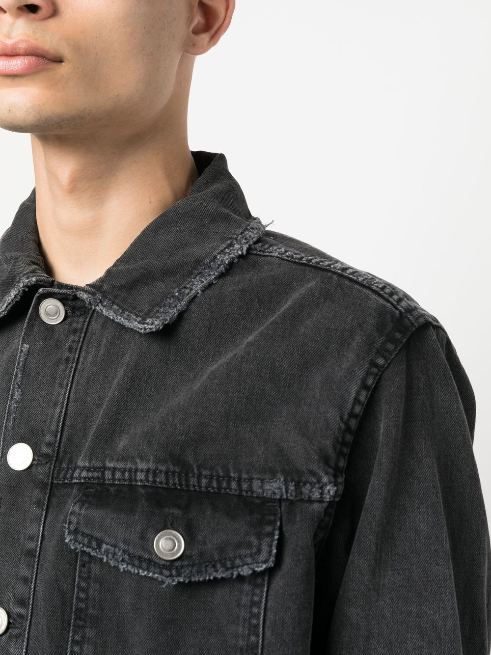 Custom Casual Men's Jean Jacket Streetwear Stylish Cropped Ripped Long Sleeve Denim Jeans Jacket For Men details