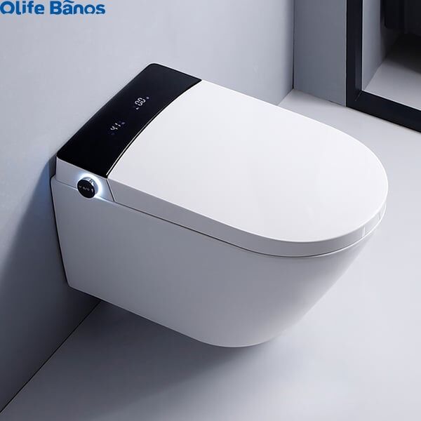 Olife Banos Waterproof White & Black Elongated One-Piece Wall Mounted Automatic Smart Heater Toilet with In-Wall Tank factory