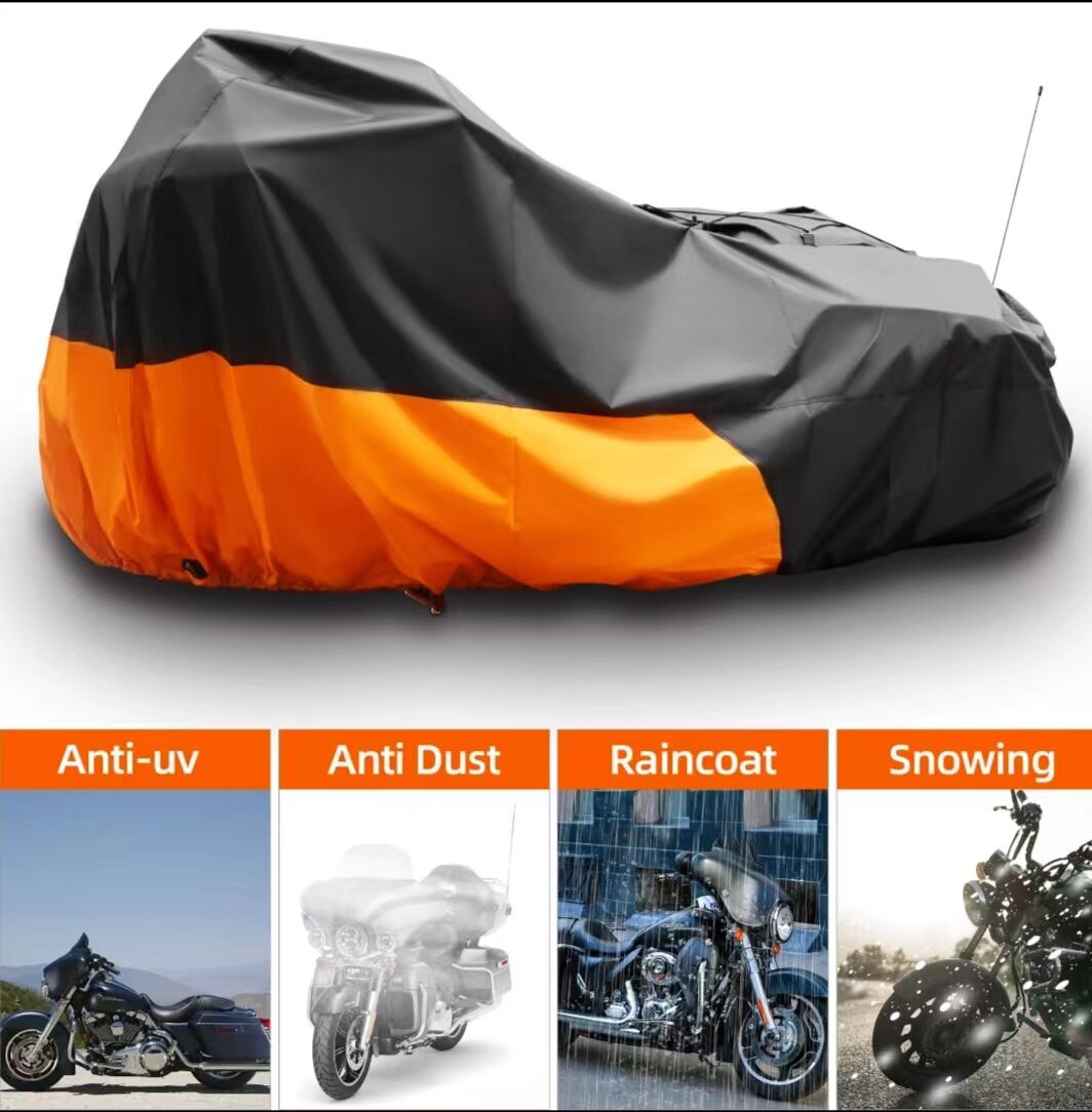 Hot Sale 420D Upper Black Lower Orange Motorcycle Cover Tent Waterproof Outdoor Type details