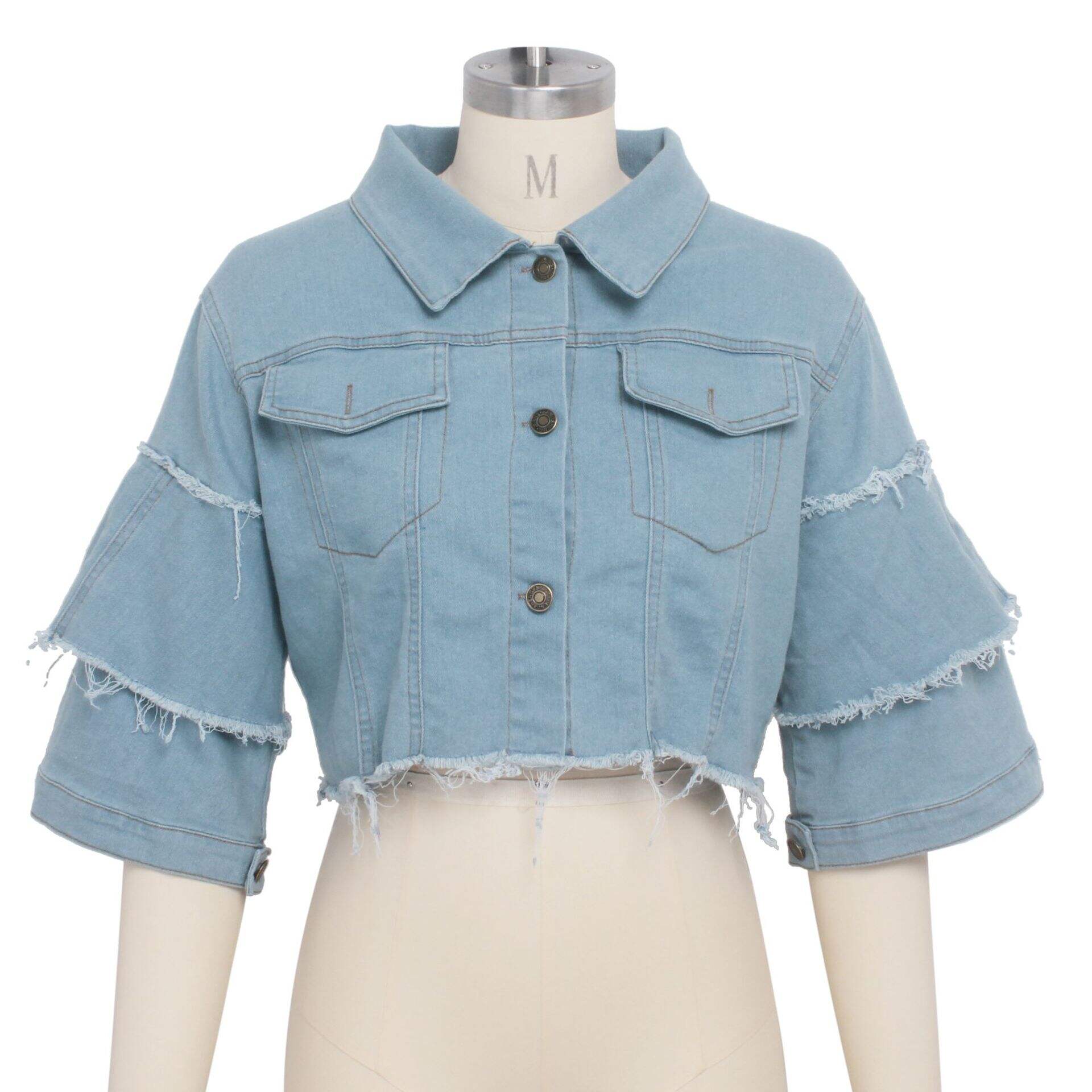 New Fashion Button Casual Solid Coats Women's Denim Cropped Jacket Female Pockets Hole Short Jean Jackets Ladies supplier