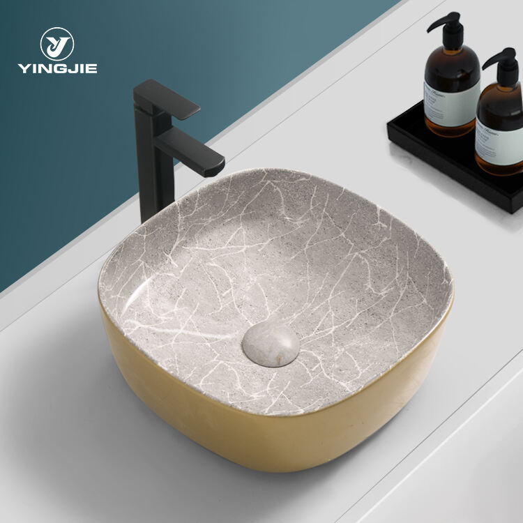 ceramic sanitary wares art marble sink art basin gold wash basin for bathroom