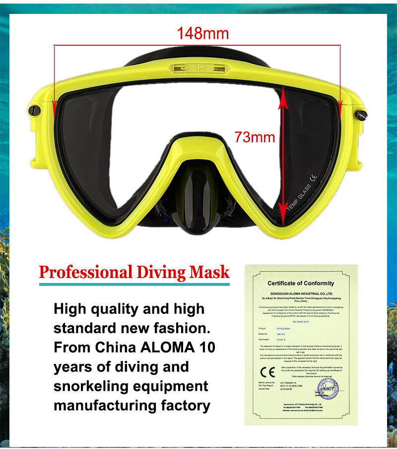 Aloma 2024 New design anti fog single lens diving goggles freediving gear low volume scuba diving masks with diving light manufacture