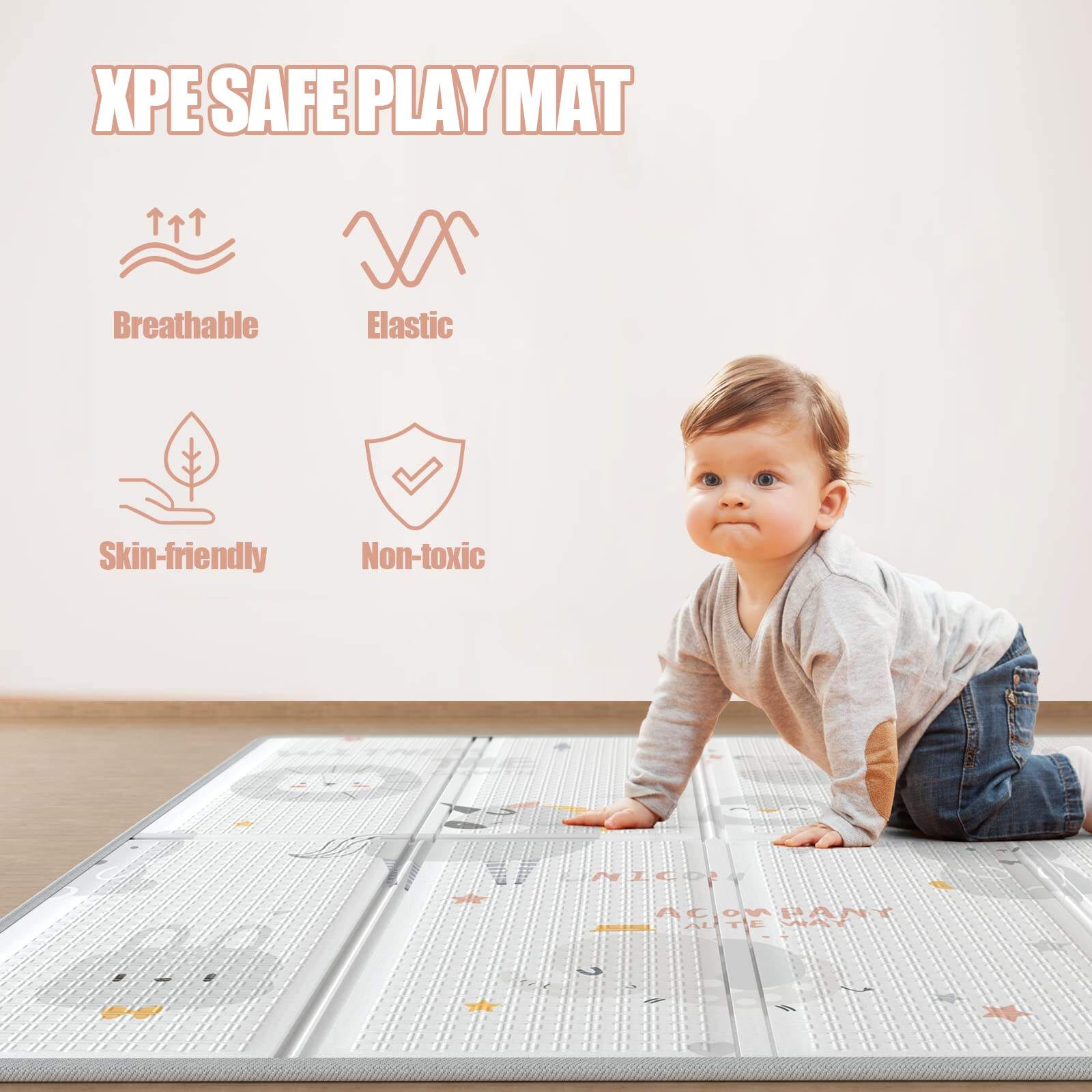 Foldable & Reversable Large  Waterproof Foam Baby Activity Tummy Time Foam XPE  Mat baby play mat with piping factory