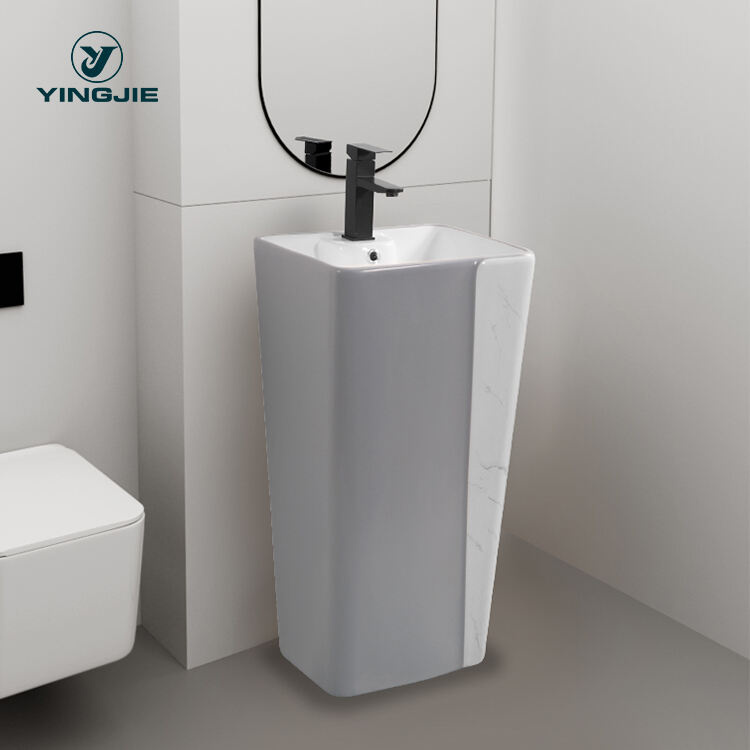 Chaozhou Ceramic Bathroom Fancy Color Glazed Freestanding Pedestal Sink Basin for Hotel supplier