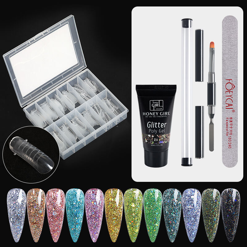 Free Samples Artist Acrylic Gel extension 12 Colors Nails Glitter Polish Poly Uv Gel Poly Nail Gel Kit OEM Private Label manufacture