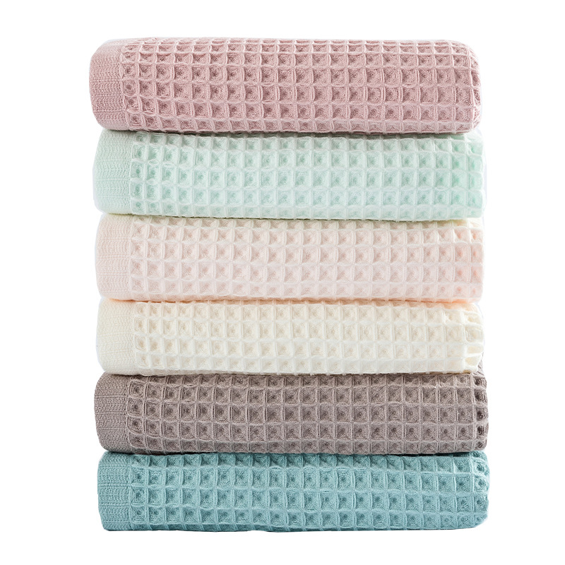 Lightweight Quick-dry 100% Cotton Waffle Weave 70x140cm Solid Color Bath Towels 30x30cm Face Towels Sets for Adults Custom LOGO manufacture