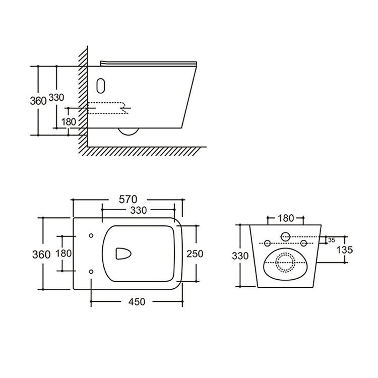 Watermark sanitary ware ceramic wc  p-trap washdown toilet wall hung toilet factory