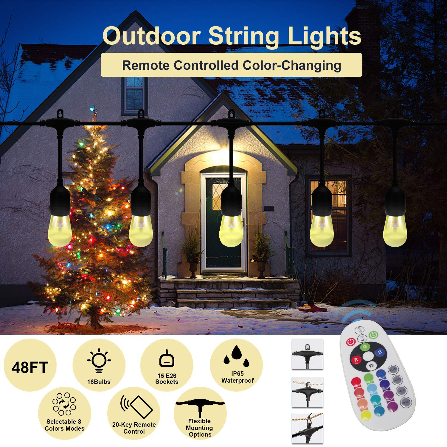 Smart Colorful S14 APP Control String Light Holiday Garden Weeding Waterproof LED String Lights details