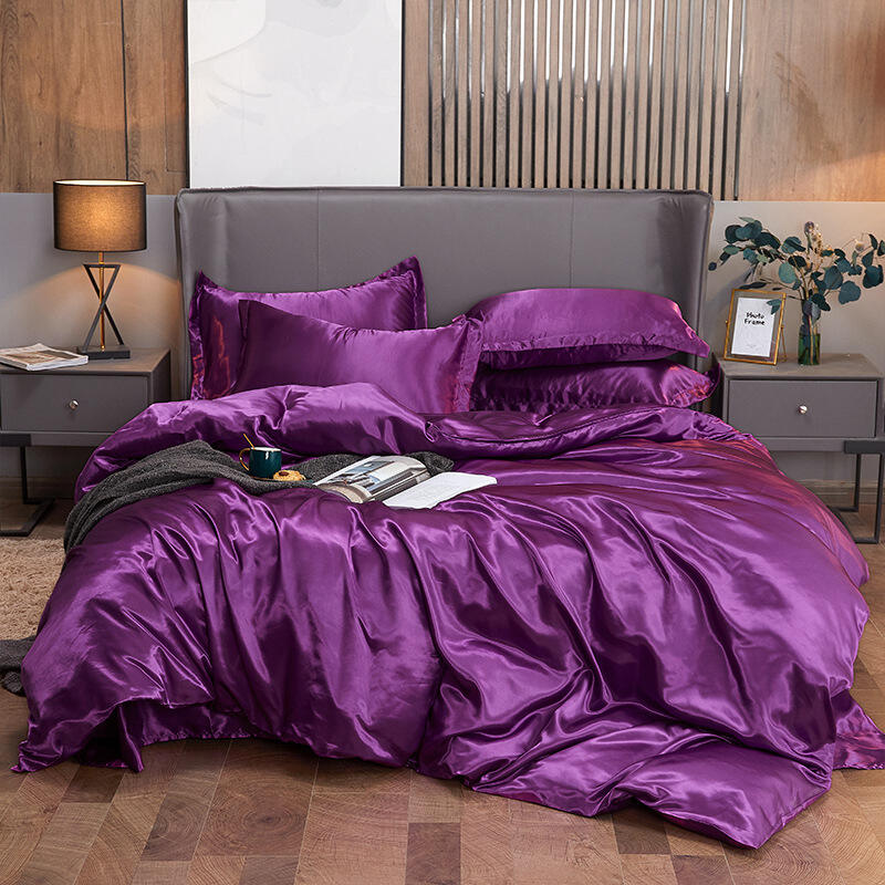 Luxury 4 Pieces Satin comforter sets Solid Color Silk Bed Sheet Duvet cover Queen King Bedding Sets factory