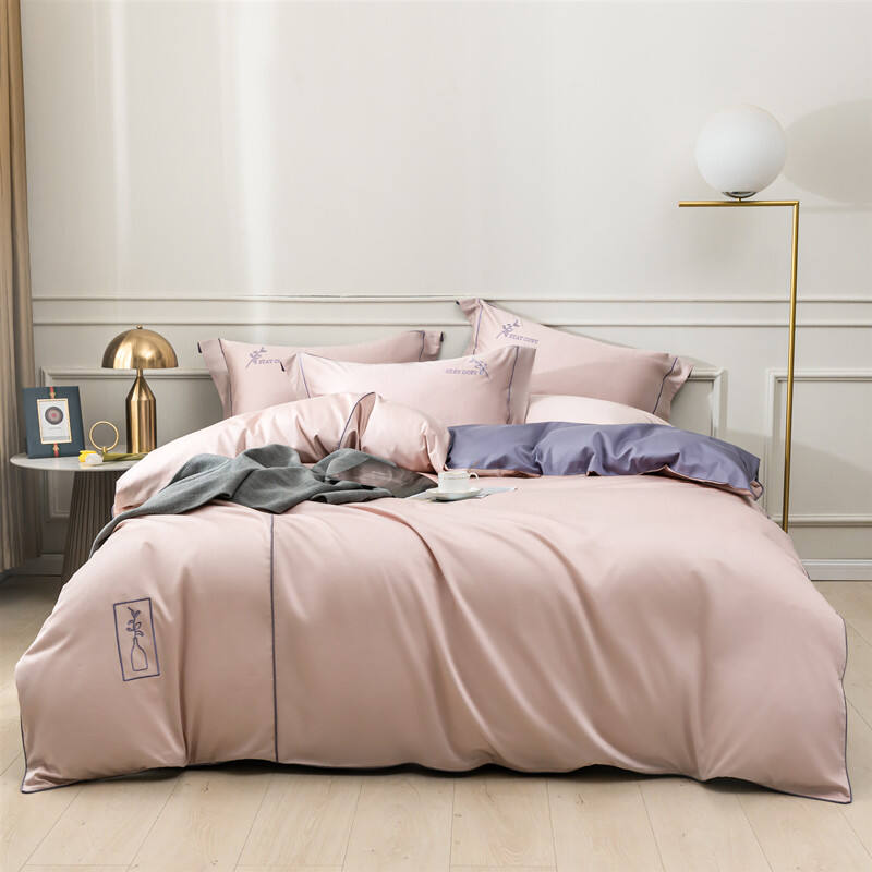 Luxury 100% Cotton Embroidery Two color Home Bed Sheets Quilt Comforter Set pillow case Bedding Set details