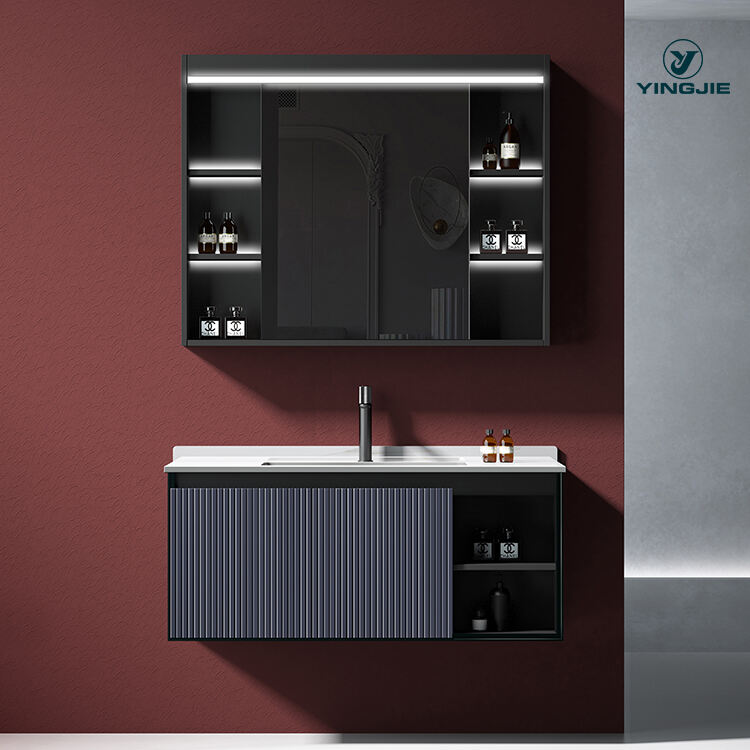 bathroom modern wall vanity cabinet with single sink mirror for hotel supplier