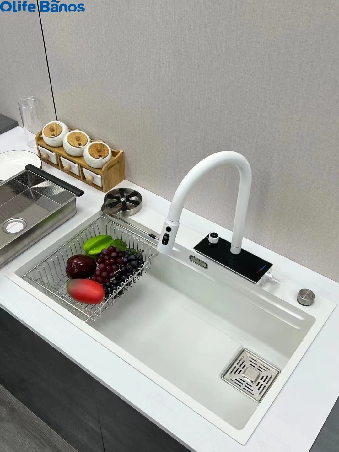 White Nano  Stainless Steel Sink Water Power Generation Waterfall Rain Dance Faucet Kitchen Sink With Digital Display manufacture