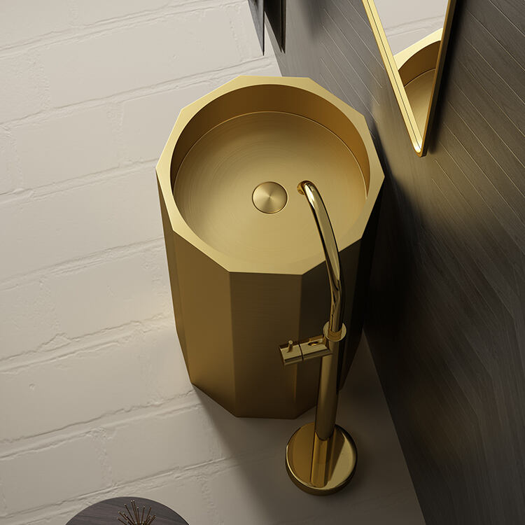 Bathroom sink Golden Stainless Steel Decoration Luxury Gold Pedestal Basin Wash Basin for Hotel Villa supplier