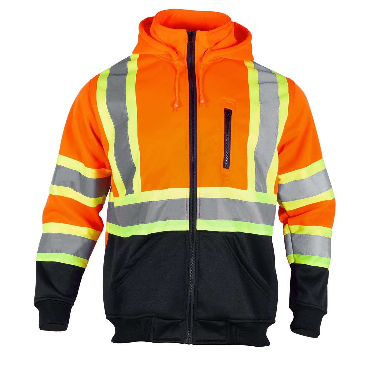 High Visibility Safety Sweatshirts Zip Closure Fleece Safety Jacket ANSI Class 3 Jackets Detachable Reflective Work Hoodies manufacture