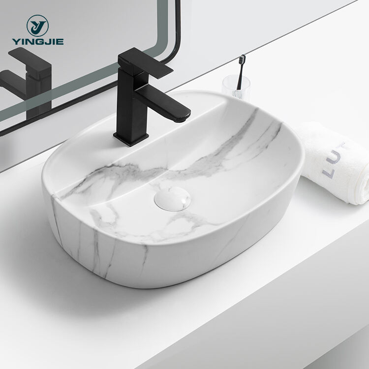 Chaozhou Sanitary Ware Modern Customized Marble Ceramic Bathroom Counter Top Wash Basin manufacture