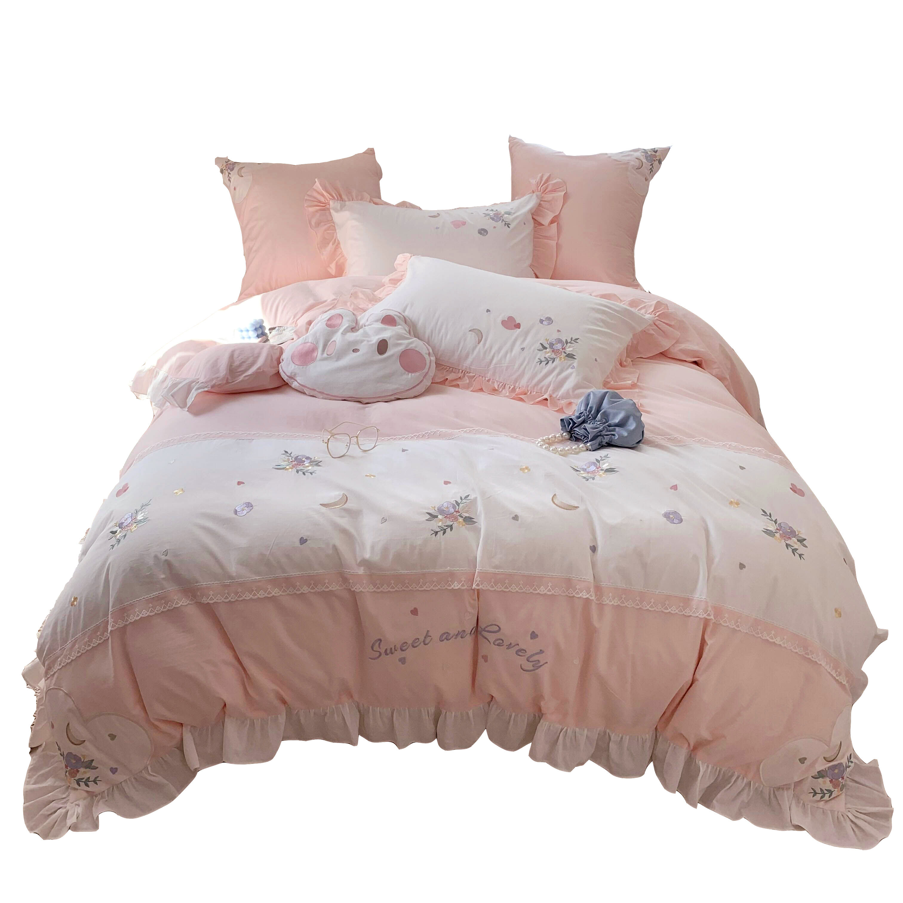 Wholesale New Design 100% Cotton Bedding Set 4pcs Bed Sheets Embroidery Duvet Cover Set Bedsheet Set