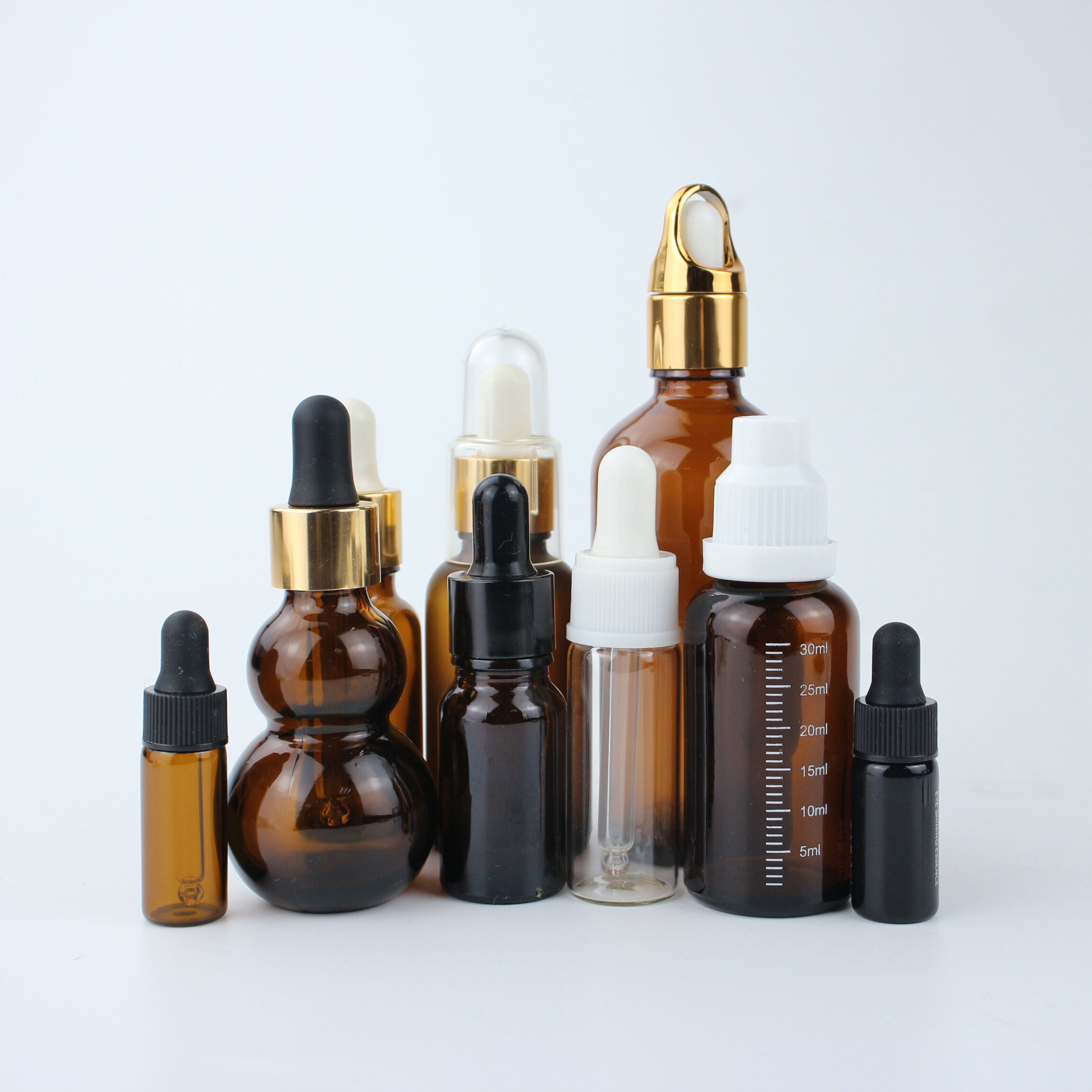 Fancy cosmetic packaging 3ml 5ml 10ml 30ml 50ml 10ml amber black essential oil glass dropper bottles manufacture