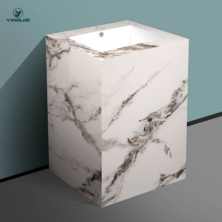 modern design square sintered stone pedestal basin for hotel bathroom factory