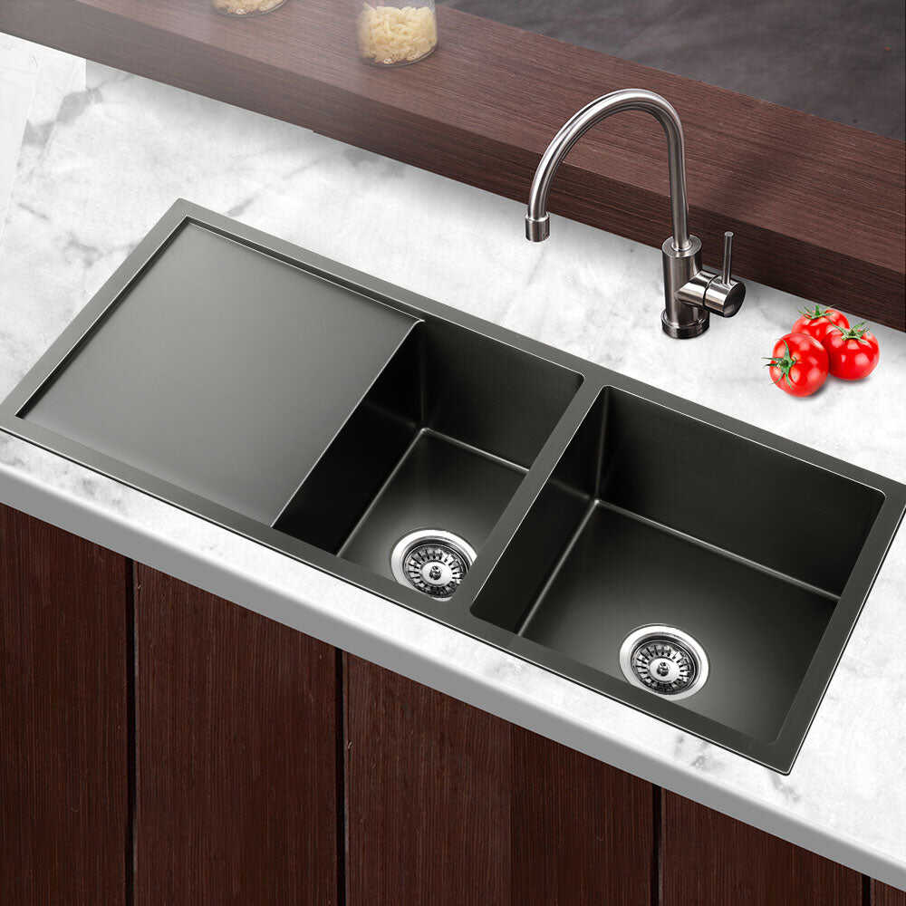 Black Color Long Workstation Sink Kitchen Stainless Steel Under mounted  Large Double  Bowl With Kitchen Faucet factory