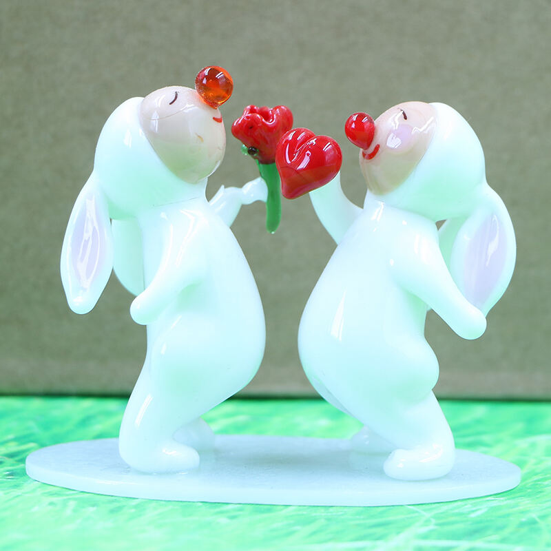 Valentine's Day Gift Wholesale 2024 Cute Glass Rabbit Ornament With Red Heart details