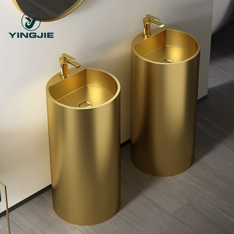 Luxury Bathroom Decor Artificial Stainless Steel Stainless Steel SUS 304 Gold Pedestal Basin