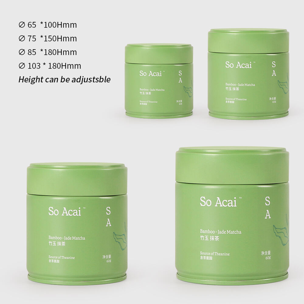 Hot sale metal packaging container food grade beautiful small eco friendly airtight empty matcha white round tea tin can boxes manufacture