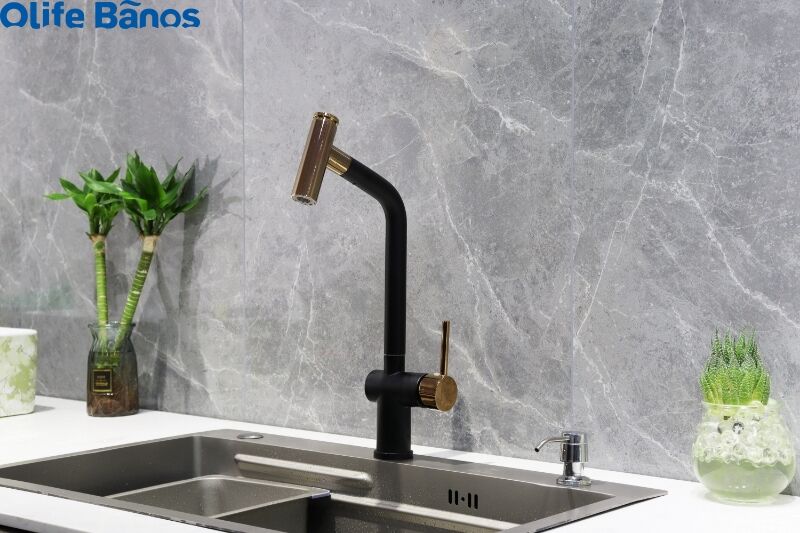 2024 European Style Multifunctional Pull-out Hot Cold Plating Black Retractable Water Saving Kitchen Faucet manufacture