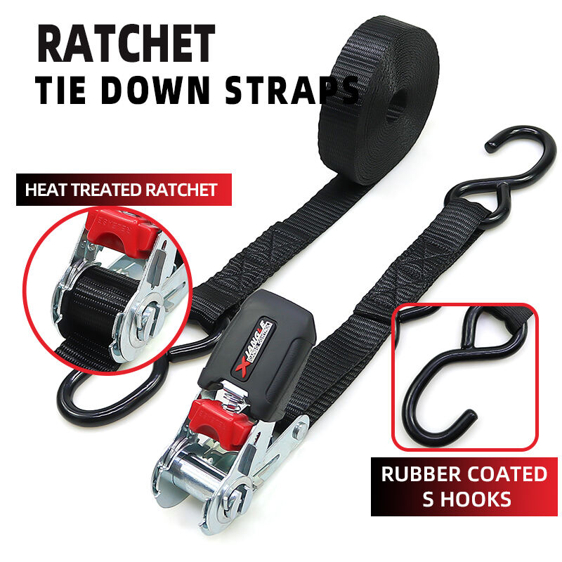 4pk 1inch 1777lbs rubber handle ratchet belt strap tie down with s-hook factory