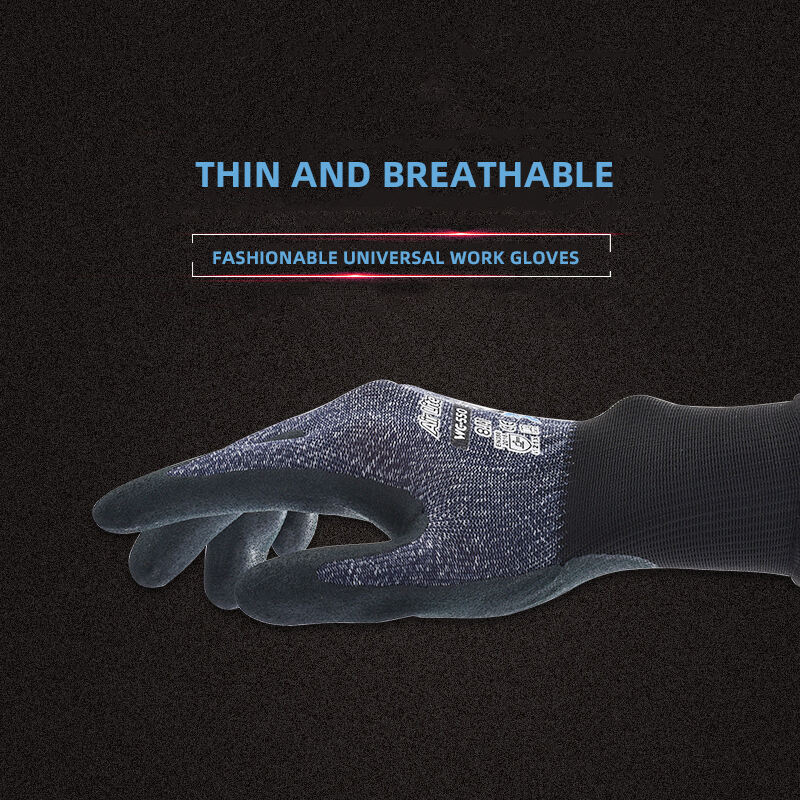 High Performance WG-550 Air Lite Lightweight Navy Nylon Polyester Nitrile Rubber Work Gloves factory