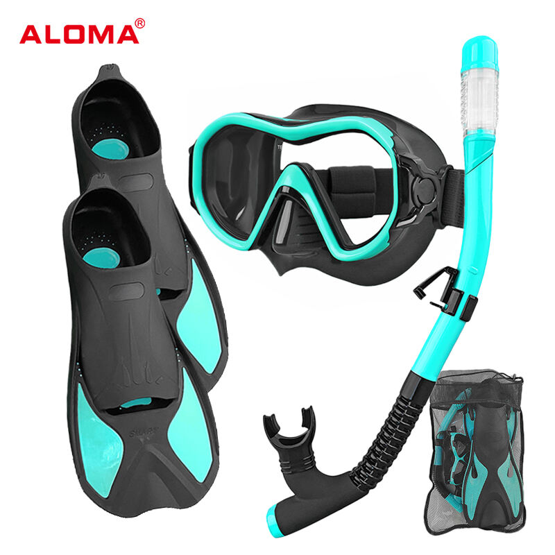 Aloma new anti fog elastic strap silicone diving equipment snorkel set scuba kits diving gear mask with snorkel with fins details